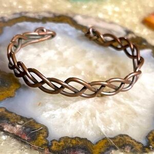 Copper Braided Heavy Cuff Bracelet Handmade